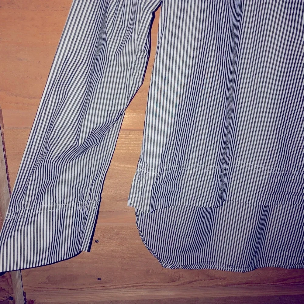 J.Crew striped hi lo blouse size 2 White and blue chambray stripes 100% cotton